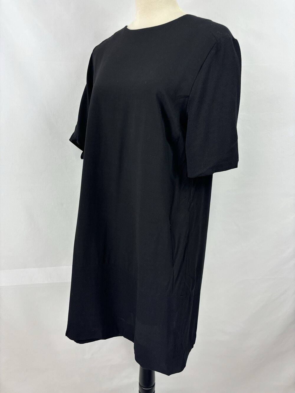 L K Bennett Dress Black 14 Pockets Short Sleeve Knee Length Minimal Quiet Luxury